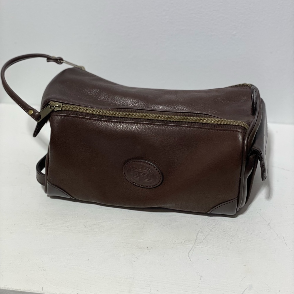 FOSSIL Mens Vintage brown leather toiletry bag